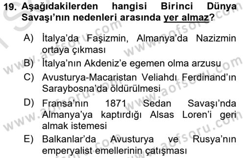 Uygarlık Tarihi 2 Dersi 2015 - 2016 Yılı (Final) Dönem Sonu Sınav Soruları 19. Soru