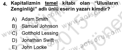 Uygarlık Tarihi 2 Dersi 2015 - 2016 Yılı (Final) Dönem Sonu Sınav Soruları 4. Soru