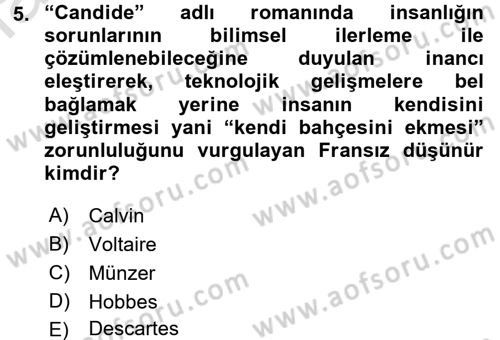 Uygarlık Tarihi 2 Dersi 2015 - 2016 Yılı (Final) Dönem Sonu Sınav Soruları 5. Soru