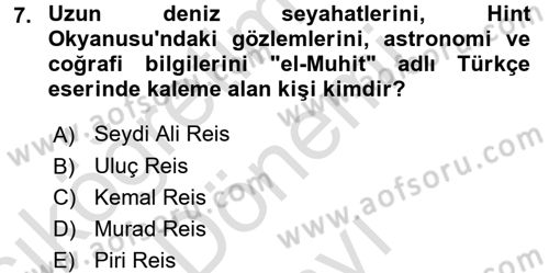 Uygarlık Tarihi 2 Dersi 2015 - 2016 Yılı (Final) Dönem Sonu Sınav Soruları 7. Soru