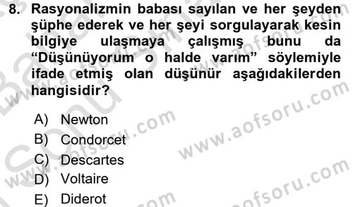 Uygarlık Tarihi 2 Dersi 2015 - 2016 Yılı (Final) Dönem Sonu Sınav Soruları 8. Soru