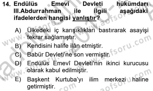 Uygarlık Tarihi 2 Dersi 2016 - 2017 Yılı (Vize) Ara Sınav Soruları 14. Soru