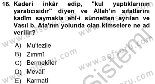 Uygarlık Tarihi 2 Dersi 2016 - 2017 Yılı (Vize) Ara Sınav Soruları 16. Soru