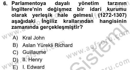 Uygarlık Tarihi 2 Dersi 2016 - 2017 Yılı (Vize) Ara Sınav Soruları 6. Soru