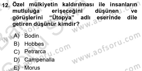 Uygarlık Tarihi 2 Dersi 2016 - 2017 Yılı (Final) Dönem Sonu Sınav Soruları 12. Soru