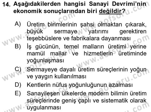 Uygarlık Tarihi 2 Dersi 2016 - 2017 Yılı (Final) Dönem Sonu Sınav Soruları 14. Soru