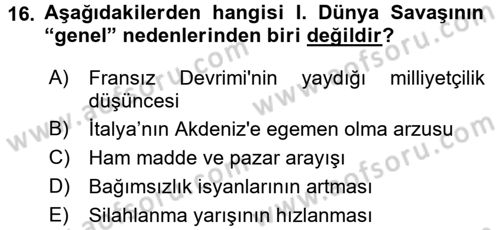 Uygarlık Tarihi 2 Dersi 2016 - 2017 Yılı (Final) Dönem Sonu Sınav Soruları 16. Soru