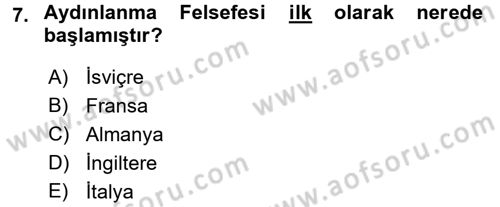 Uygarlık Tarihi 2 Dersi 2016 - 2017 Yılı (Final) Dönem Sonu Sınav Soruları 7. Soru