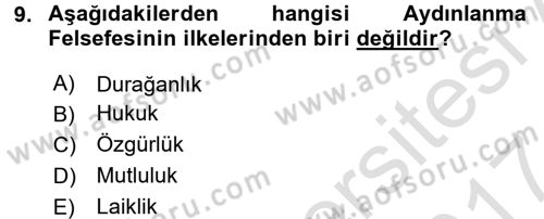 Uygarlık Tarihi 2 Dersi 2016 - 2017 Yılı (Final) Dönem Sonu Sınav Soruları 9. Soru