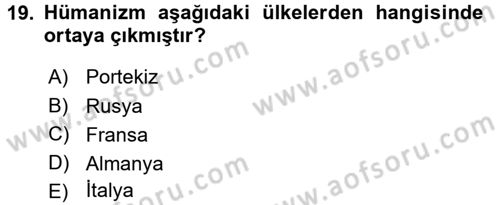Uygarlık Tarihi 2 Dersi 2017 - 2018 Yılı (Vize) Ara Sınav Soruları 19. Soru