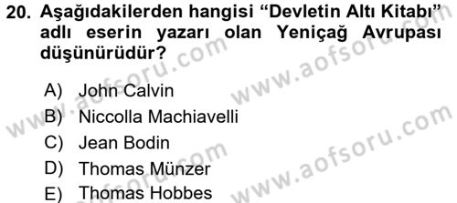 Uygarlık Tarihi 2 Dersi 2017 - 2018 Yılı (Vize) Ara Sınav Soruları 20. Soru