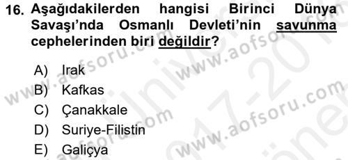 Uygarlık Tarihi 2 Dersi 2017 - 2018 Yılı (Final) Dönem Sonu Sınav Soruları 16. Soru