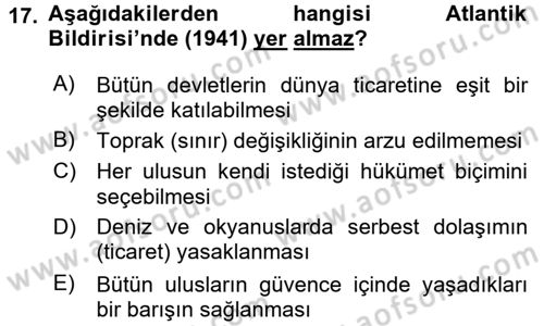 Uygarlık Tarihi 2 Dersi 2017 - 2018 Yılı (Final) Dönem Sonu Sınav Soruları 17. Soru