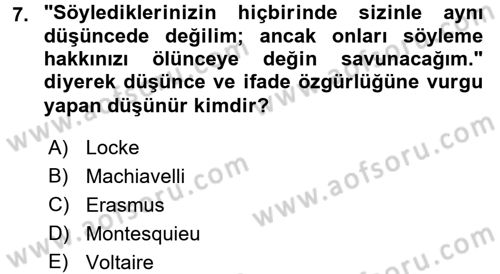 Uygarlık Tarihi 2 Dersi 2017 - 2018 Yılı (Final) Dönem Sonu Sınav Soruları 7. Soru