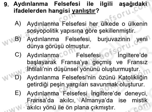 Uygarlık Tarihi 2 Dersi 2017 - 2018 Yılı (Final) Dönem Sonu Sınav Soruları 9. Soru