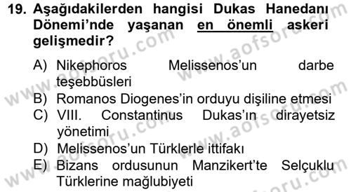Genel Uygarlık Tarihi Dersi 2012 - 2013 Yılı (Vize) Ara Sınav Soruları 19. Soru