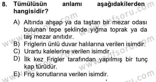 Genel Uygarlık Tarihi Dersi 2012 - 2013 Yılı (Vize) Ara Sınav Soruları 8. Soru
