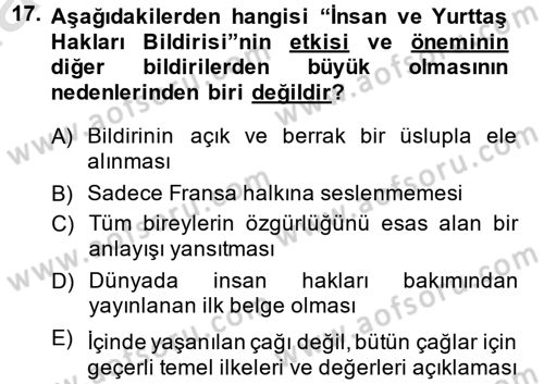 Genel Uygarlık Tarihi Dersi 2013 - 2014 Yılı Tek Ders Sınav Soruları 17. Soru
