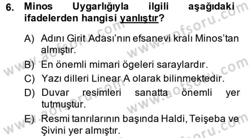 Genel Uygarlık Tarihi Dersi 2013 - 2014 Yılı Tek Ders Sınav Soruları 6. Soru