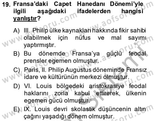 Genel Uygarlık Tarihi Dersi 2014 - 2015 Yılı (Vize) Ara Sınav Soruları 19. Soru