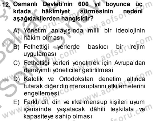Genel Uygarlık Tarihi Dersi 2014 - 2015 Yılı (Final) Dönem Sonu Sınav Soruları 12. Soru