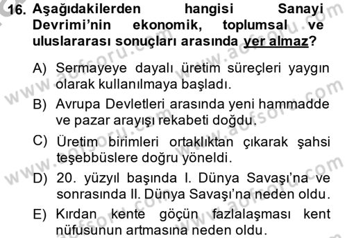 Genel Uygarlık Tarihi Dersi 2014 - 2015 Yılı (Final) Dönem Sonu Sınav Soruları 16. Soru