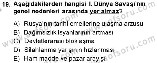 Genel Uygarlık Tarihi Dersi 2014 - 2015 Yılı (Final) Dönem Sonu Sınav Soruları 19. Soru