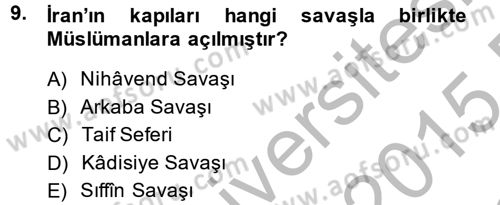 Genel Uygarlık Tarihi Dersi 2014 - 2015 Yılı (Final) Dönem Sonu Sınav Soruları 9. Soru