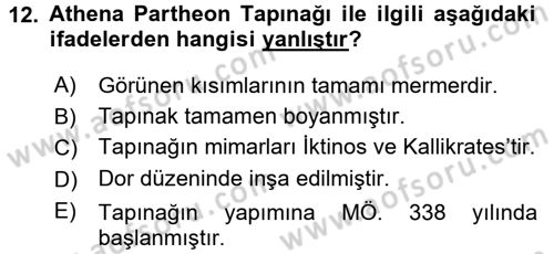 Genel Uygarlık Tarihi Dersi 2015 - 2016 Yılı (Vize) Ara Sınav Soruları 12. Soru