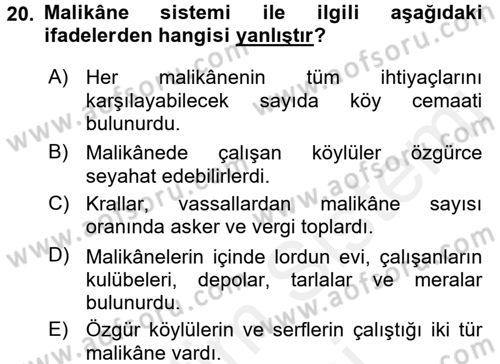 Genel Uygarlık Tarihi Dersi 2015 - 2016 Yılı (Vize) Ara Sınav Soruları 20. Soru