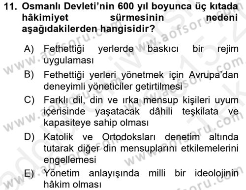 Genel Uygarlık Tarihi Dersi 2015 - 2016 Yılı Tek Ders Sınav Soruları 11. Soru