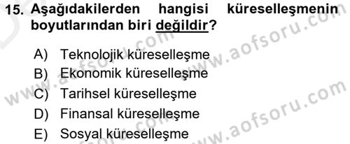 Genel Uygarlık Tarihi Dersi 2015 - 2016 Yılı Tek Ders Sınav Soruları 15. Soru
