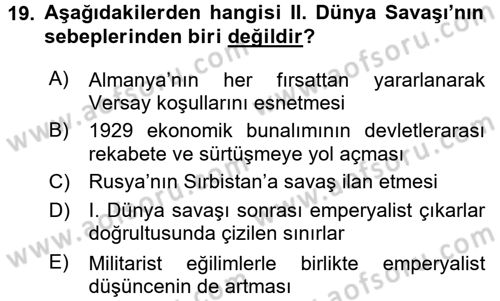 Genel Uygarlık Tarihi Dersi 2015 - 2016 Yılı Tek Ders Sınav Soruları 19. Soru