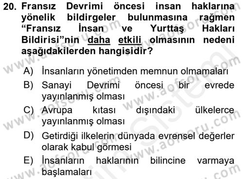 Genel Uygarlık Tarihi Dersi 2015 - 2016 Yılı Tek Ders Sınav Soruları 20. Soru