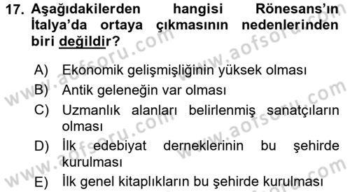 Genel Uygarlık Tarihi Dersi 2016 - 2017 Yılı 3 Ders Sınav Soruları 17. Soru