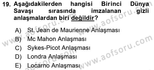 Genel Uygarlık Tarihi Dersi 2016 - 2017 Yılı 3 Ders Sınav Soruları 19. Soru