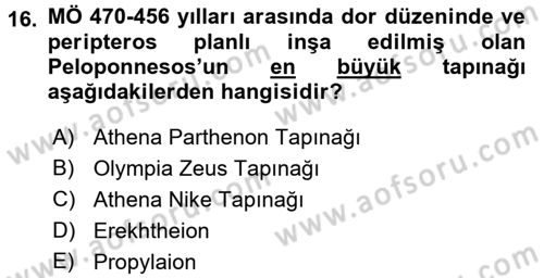 Genel Uygarlık Tarihi Dersi 2016 - 2017 Yılı (Vize) Ara Sınav Soruları 16. Soru
