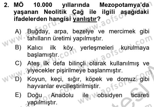 Genel Uygarlık Tarihi Dersi 2016 - 2017 Yılı (Vize) Ara Sınav Soruları 2. Soru