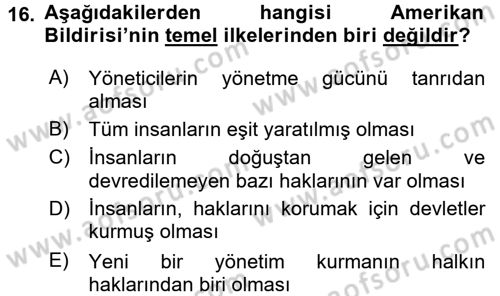 Genel Uygarlık Tarihi Dersi 2016 - 2017 Yılı (Final) Dönem Sonu Sınav Soruları 16. Soru