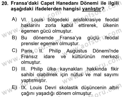 Genel Uygarlık Tarihi Dersi 2017 - 2018 Yılı (Vize) Ara Sınavı 20. Soru