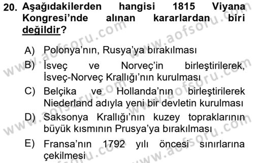 Genel Uygarlık Tarihi Dersi 2017 - 2018 Yılı (Final) Dönem Sonu Sınav Soruları 20. Soru