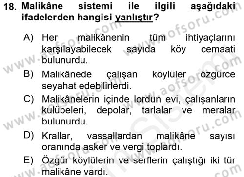 Genel Uygarlık Tarihi Dersi 2018 - 2019 Yılı (Vize) Ara Sınav Soruları 18. Soru
