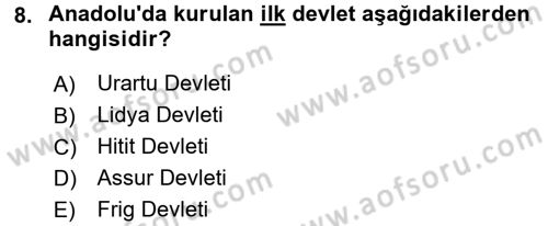 Genel Uygarlık Tarihi Dersi 2018 - 2019 Yılı (Vize) Ara Sınav Soruları 8. Soru