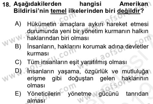 Genel Uygarlık Tarihi Dersi 2018 - 2019 Yılı (Final) Dönem Sonu Sınav Soruları 18. Soru