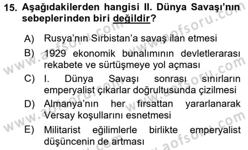 Genel Uygarlık Tarihi Dersi 2018 - 2019 Yılı Yaz Okulu Sınav Soruları 15. Soru