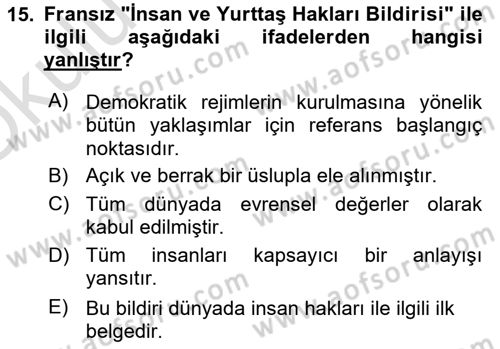 Genel Uygarlık Tarihi Dersi 2020 - 2021 Yılı Yaz Okulu Sınav Soruları 15. Soru