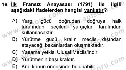 Genel Uygarlık Tarihi Dersi 2020 - 2021 Yılı Yaz Okulu Sınav Soruları 16. Soru