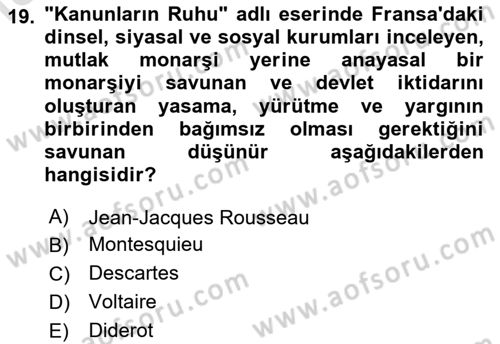 Genel Uygarlık Tarihi Dersi 2020 - 2021 Yılı Yaz Okulu Sınav Soruları 19. Soru