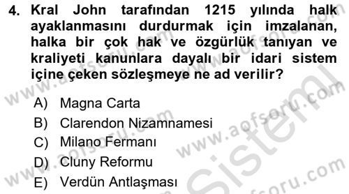 Genel Uygarlık Tarihi Dersi 2021 - 2022 Yılı (Vize) Ara Sınav Soruları 4. Soru