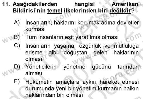 Genel Uygarlık Tarihi Dersi 2021 - 2022 Yılı (Final) Dönem Sonu Sınav Soruları 11. Soru